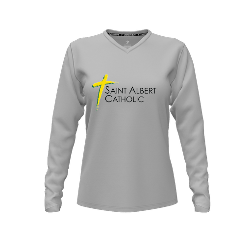 [FTLVPTGY-FYXS-LOGO1] Decker Performance T-Shirt (Female Youth XS, Gray, V Neck, Logo 1, Long Sleeve)