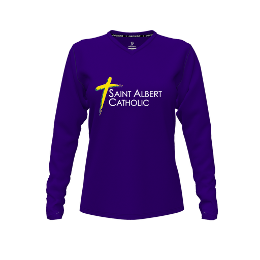 [FTLVPTPP-FYXS-LOGO3] Decker Performance T-Shirt (Female Youth XS, Purple, V Neck, Logo 3, Long Sleeve)