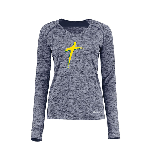 [222770.U22.XS-LOGO2] Ladies Electric Long Sleeve Shirt (Female Adult XS, Navy, Logo 2)